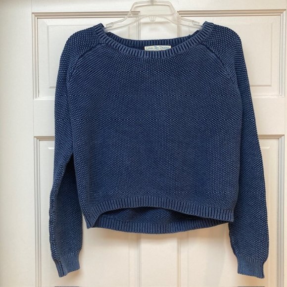 Love By Design cropped waffle texture cotton sweater in blue size S - Picture 1 of 6